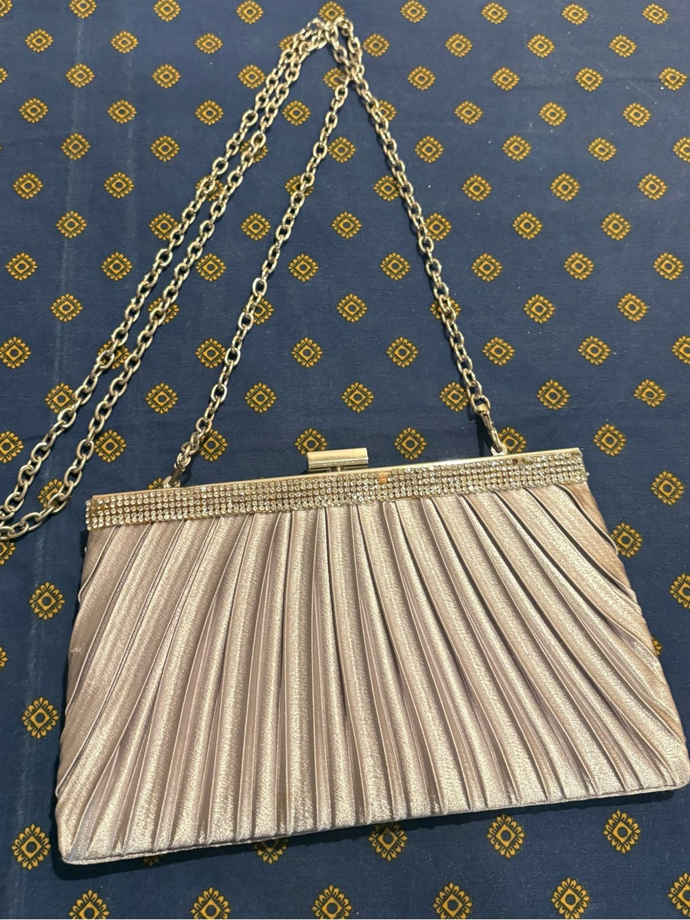 Elegant Rose Gold Pleated Evening Clutch with Chain Strap